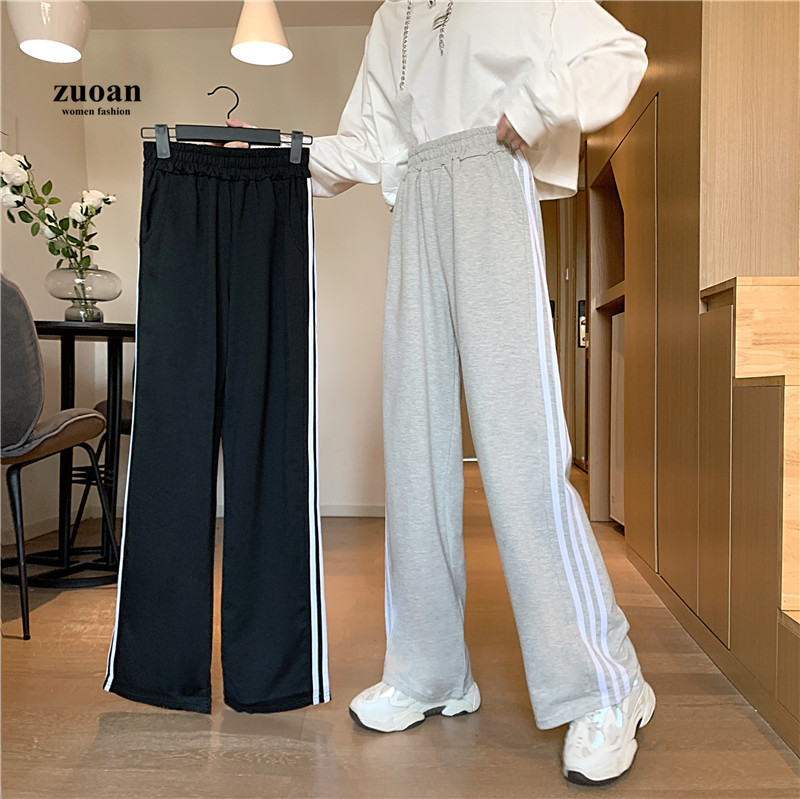 SUXI Quần Thể Thao Dài Thiết Kế Ống Rộng Lưng Cao Viền Sọc Độc Đáo