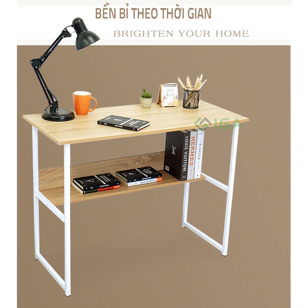 Bàn làm việc, bàn học IGA kèm kệ sách hiện đại khung thép sơn tĩnh điện - GM17