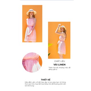 [Mã FASHIONMALLT4 giảm 15% đơn 150k] Đầm cổ yếm nữ Callia Cici thắt nơ eo (Hồng)