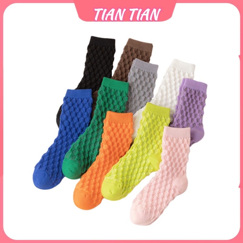 TIAN TIAN T233 Vớ Cotton Tất Cao cổ Ba Chiều Màu Kẹo Trơn Phiên Bản Hàn Quốc Mới Cho Nữ