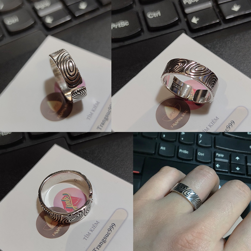 Nhẫn Lớn Nam nữ Sọc bất thường Sáng tạo Cổ điển Làm như cũ Bạc Thái Phong cách Vòng đuôi Âu Mỹ Phong cách NH-196