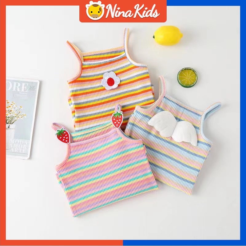 Áo Sát Nách Kẻ Sọc Đính Đôi Cánh Dễ Thương Cho Bé Gái Từ 1-6 Tuổi