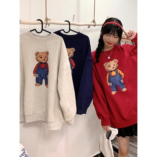 Áo Hoodie chất nỉ không mũ hình gấu siêu cute