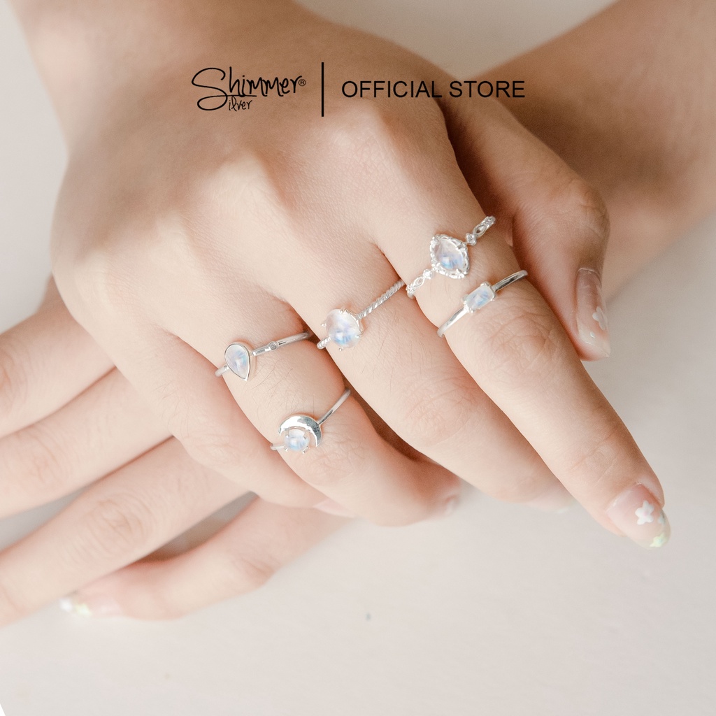 Nhẫn Nữ Bạc 925 Cao Cấp SHIMMER SILVER Đá Mặt Trăng Thiên Nhiên ROYAL MOONSTONE Phong Thủy May Mắn