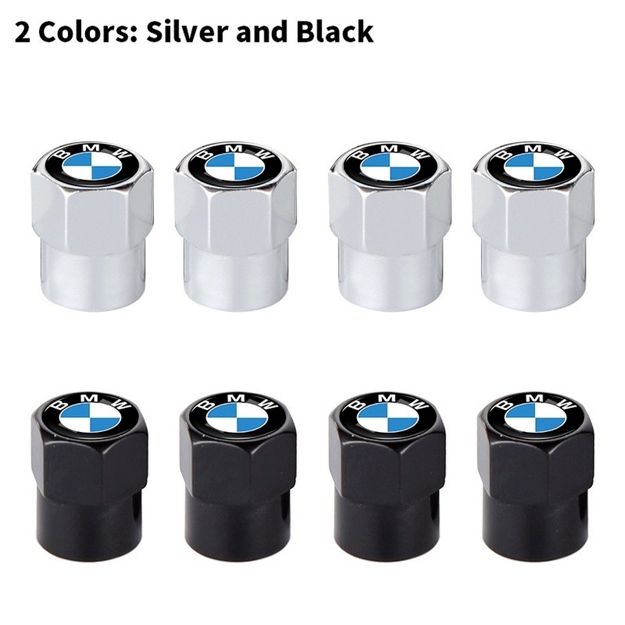 Set 4 Nắp Van Bánh Xe Hơi Bmw Bằng Nhôm Màu Đen / Bạc