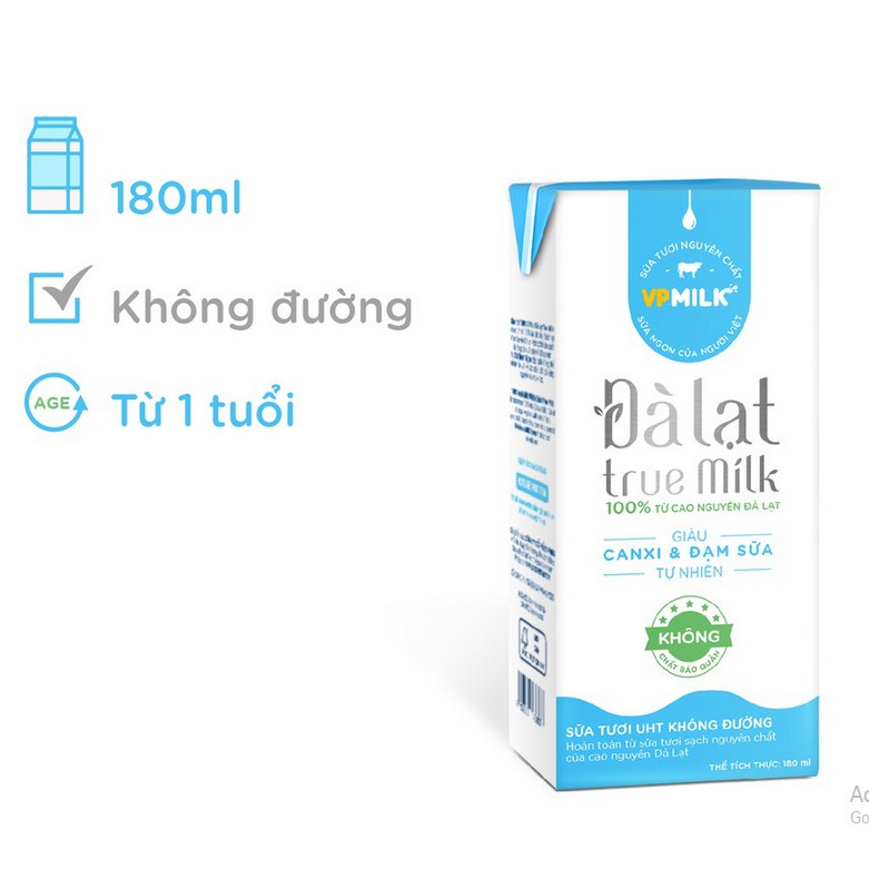 Bán lẻ 1 lốc Sữa tươi Đà Lạt True Milk ít đường/không đường