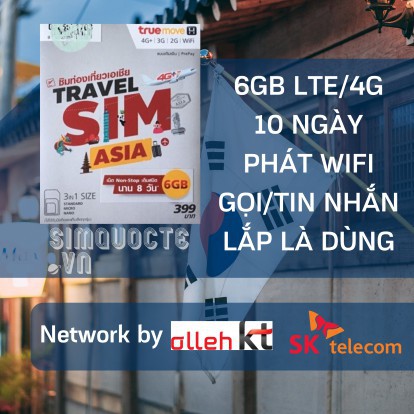 Sim du lịch Hàn Quốc - Nhật Bản 6GB tốc độ cao 10 ngày