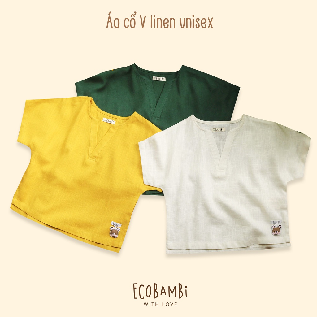 Áo cổ V linen unisex Ecobambi