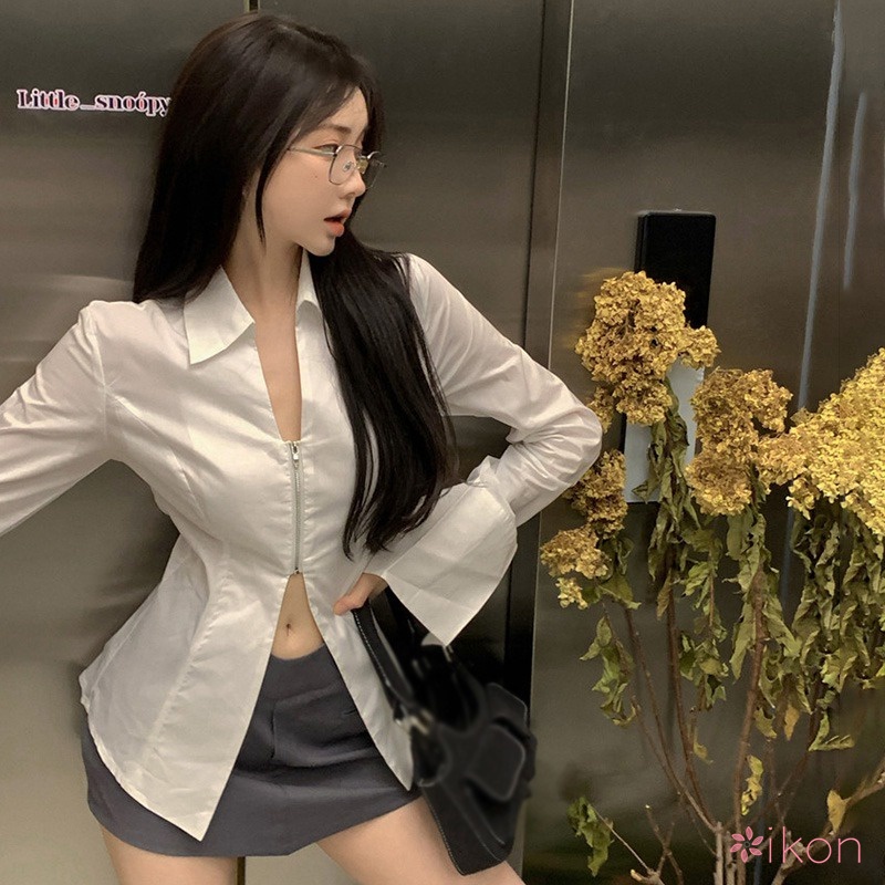 Áo Sơ Mi Màu Sắc Trơn Dáng Ôm Xẻ Tà Thời Trang Hàn Quốc Cho Nữ
