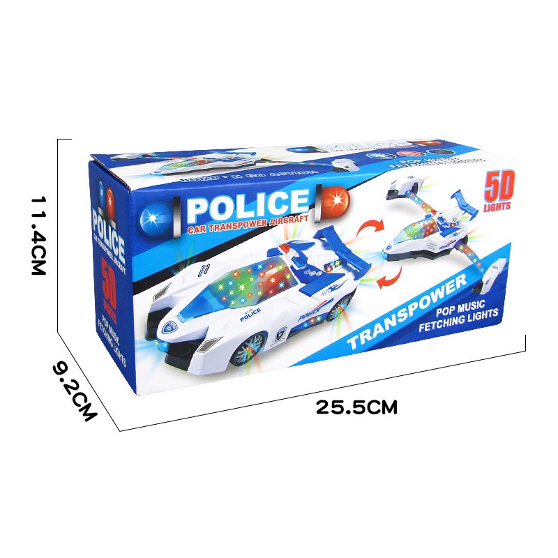 [Hàng Sẵn] Đồ Chơi Xe canh sat biến hình Máy bay 2in1 có đèn và nhạc