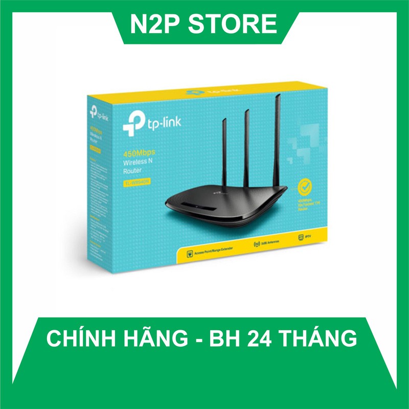 Phát sóng WiFi Tplink 940N chuẩn N tốc độ 450Mbps 3 Anten (Hãng phân phối chính thức)