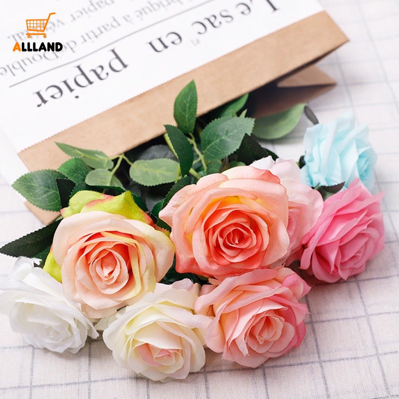 Bó Hoa Hồng Lụa Nhân Tạo Nhiều Màu Dùng Trang Trí Khách Sạn / Sân Vườn