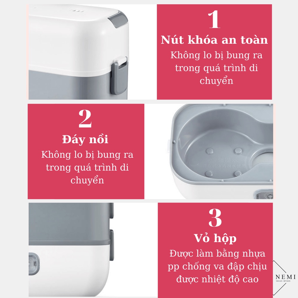 Hộp Cơm Cắm Điện NEMI 2 Tầng Với 2 Bát 4 Bát Inox Phong Cách Nhật