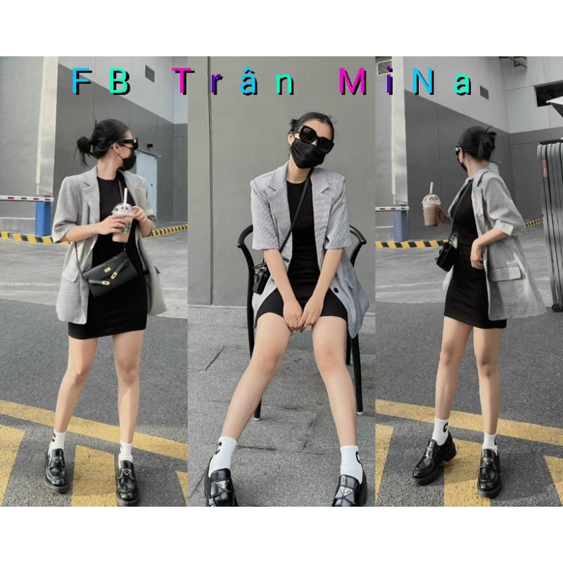 SET ĐẦM BODY ĐEN KÈM KHOÁC CROP VEST CARO FORM DÀI