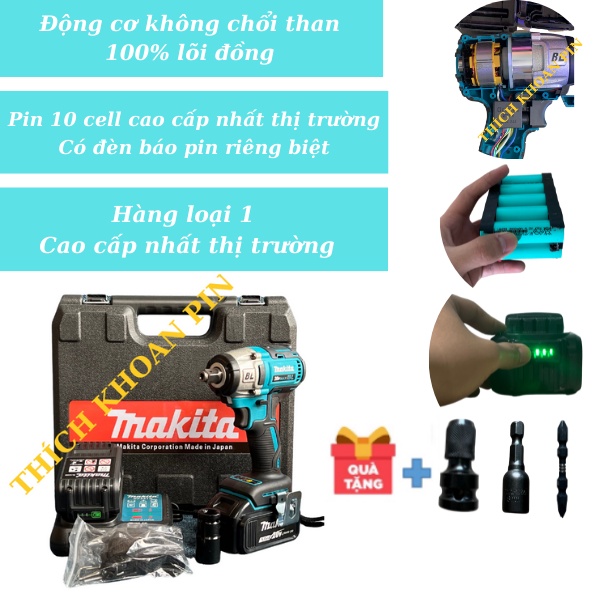Máy siết bulong MAKITA không chổi than, máy bắn vít, máy tháo mở ốc. Hàng loại 1