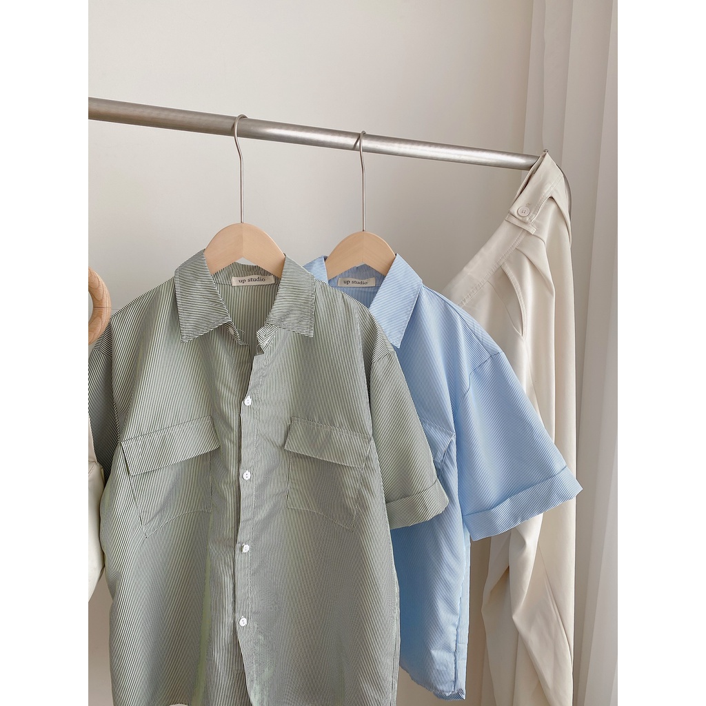 [Ảnh thật/Video] Áo sơ mi kẻ túi ngực 2 bên form rộng siêu xinh không nhăn