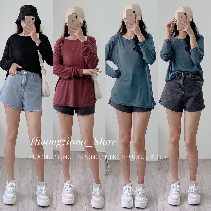 [Hàng Quảng Châu]Áo phông giấy 203 hàng Quảng Châu mềm đẹp Áo phông giấy dài tay form rộng dáng mới