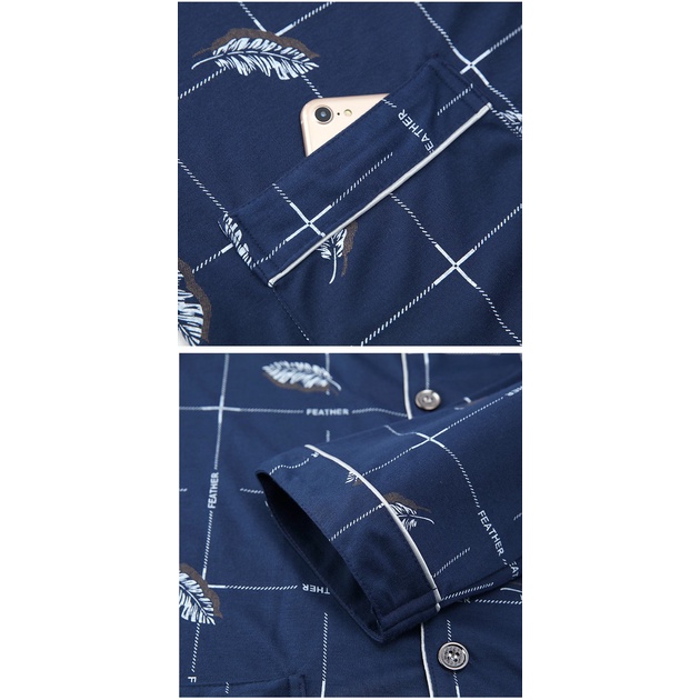 Bộ pyjama nam dài tay vải cotton mềm mại dành cho người trung tuổi NG1381 - Thời Trang Dương