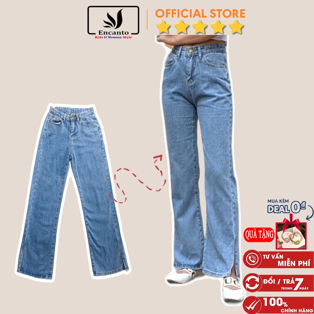 Quần bò nữ xuông ulzzang jean ống rộng form basic cạp cao họa tiết trơn dễ phối đồ có bigsize Encanto - HÀNG MỚI VỀ