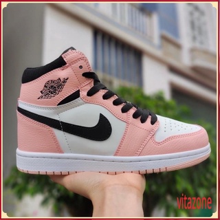 Giày Jordan Hồng Vạch Đen cao cổ, Giày Sneaker Nữ JD high hồng đen siêu cute