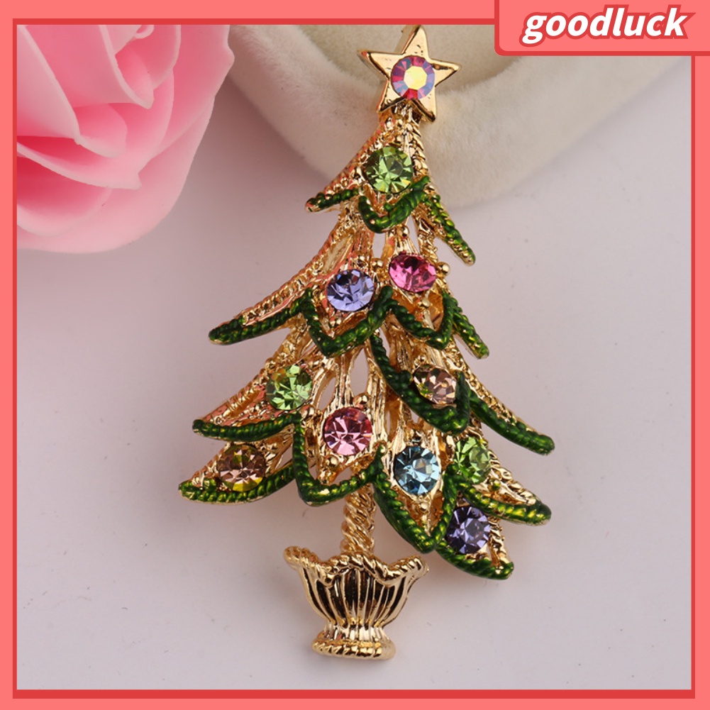Trâm Cài Áo Hình Cây Thông Giáng Sinh Có Đính Đá Cho Nữ