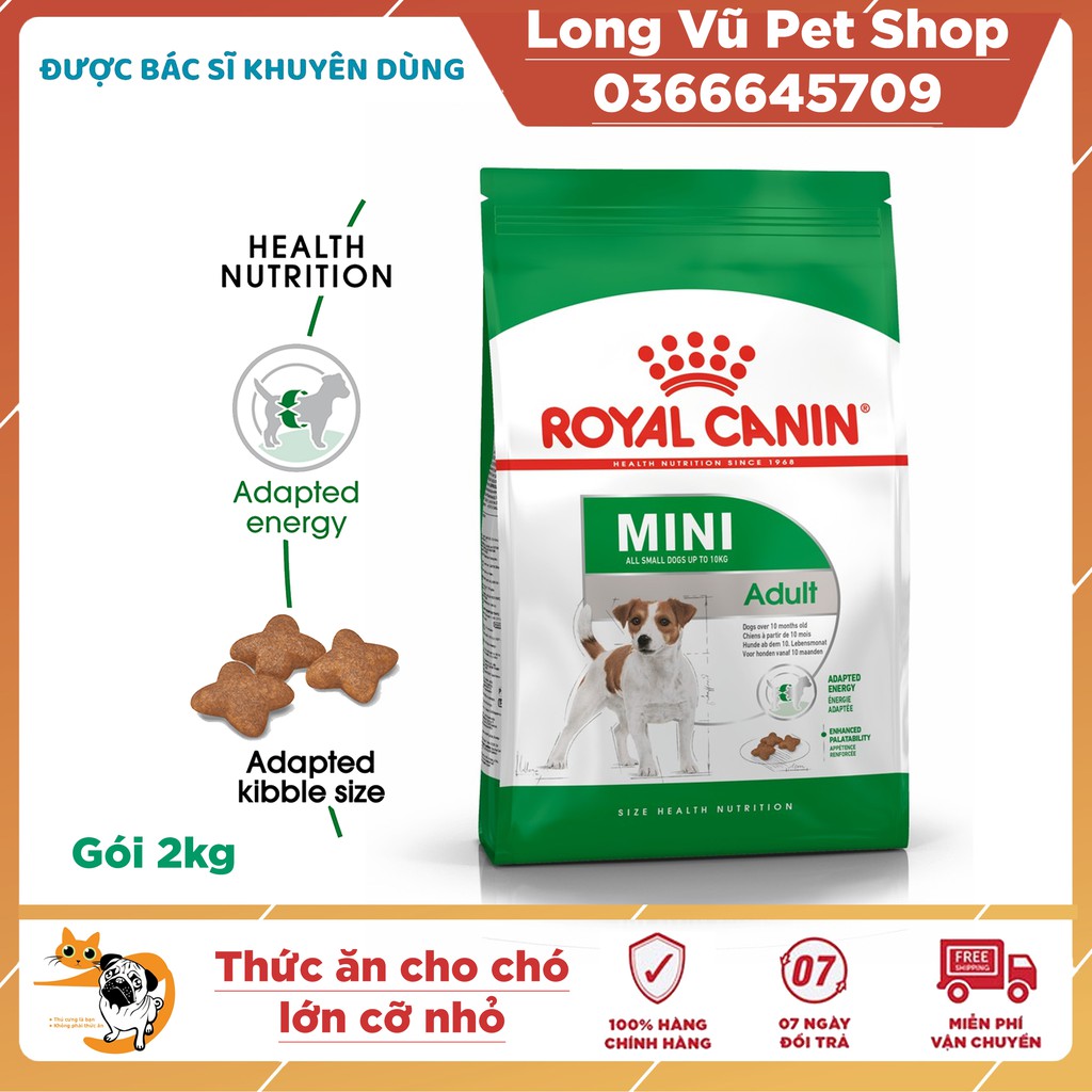 Thức ăn cho chó cân nặng dưới 10kg và trên 10 tháng Royal canin Mini Adult 2kg