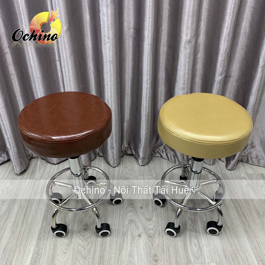 Ghế Spa, Ghế Trang Điểm Xoay Nâng Hạ Điều Chỉnh Độ Cao Thấp Từ 40-55Cm Mẫu Tròn Trơn Sang Chảnh (Ảnh Thật)