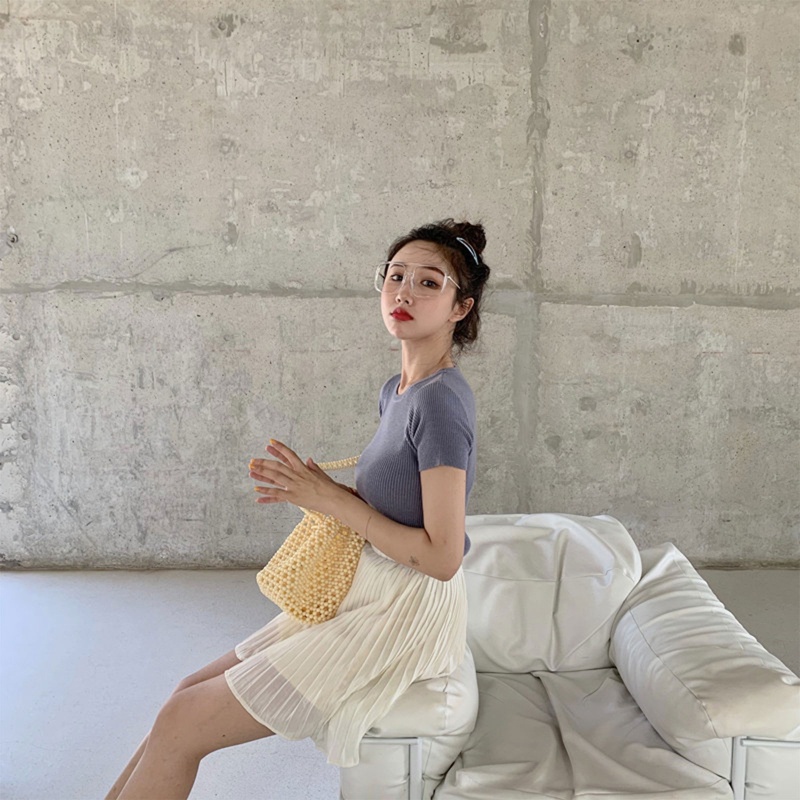 Áo Thun Croptop Dệt Kim Tay Ngắn Cổ Tròn Màu Sắc Kẹo Ngọt Phong Cách Đơn Giản Thời Trang Mùa Hè Cho Nữ