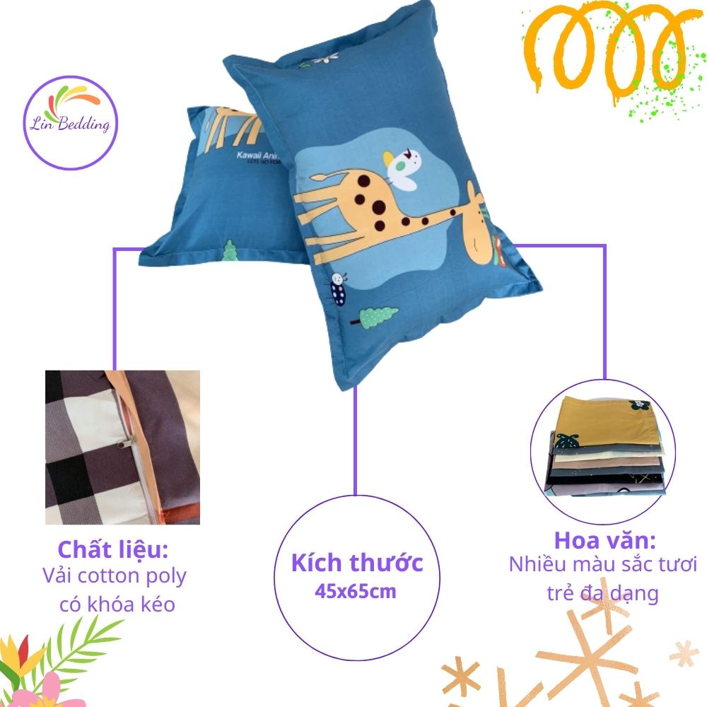 Vỏ gối nằm cotton poly,  vỏ gối đẹp Lin Bedding vỏ gối nằm kích thước 45x65cm (Không kèm ruột) | BigBuy360 - bigbuy360.vn