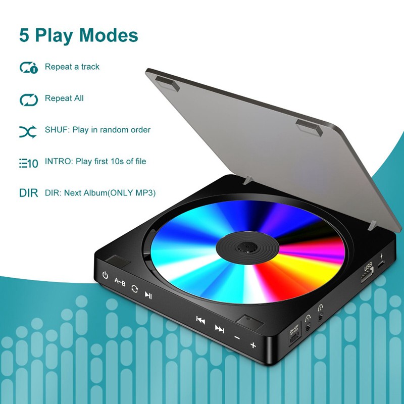 Portable CD Player Double Headphone Version Contact Button Reproductor CD Walkman Rechargeable Shockproof LCD Display