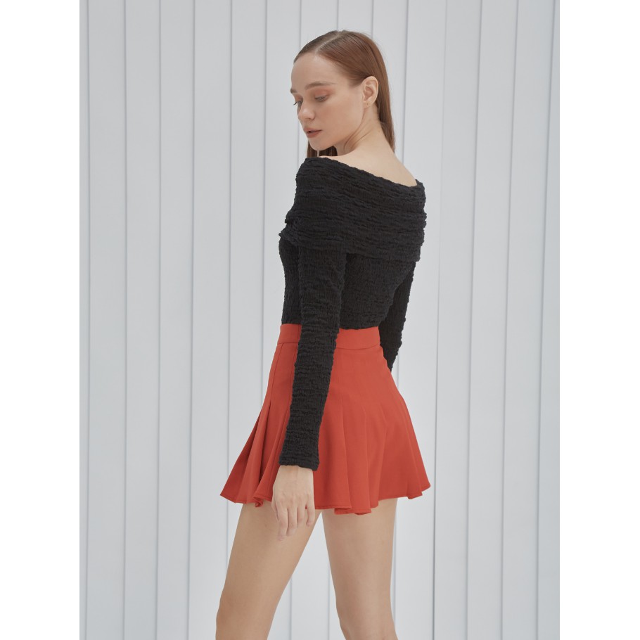 COCO SIN - Quần Váy Mini Đỏ Cam Xếp Ly