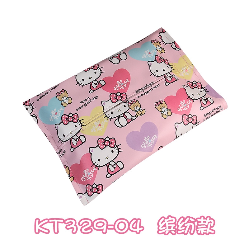 Hộp Đựng Khăn Giấy Bằng Da Pu Hình Hello Kitty Treo Xe Hơi Giá Đỡ