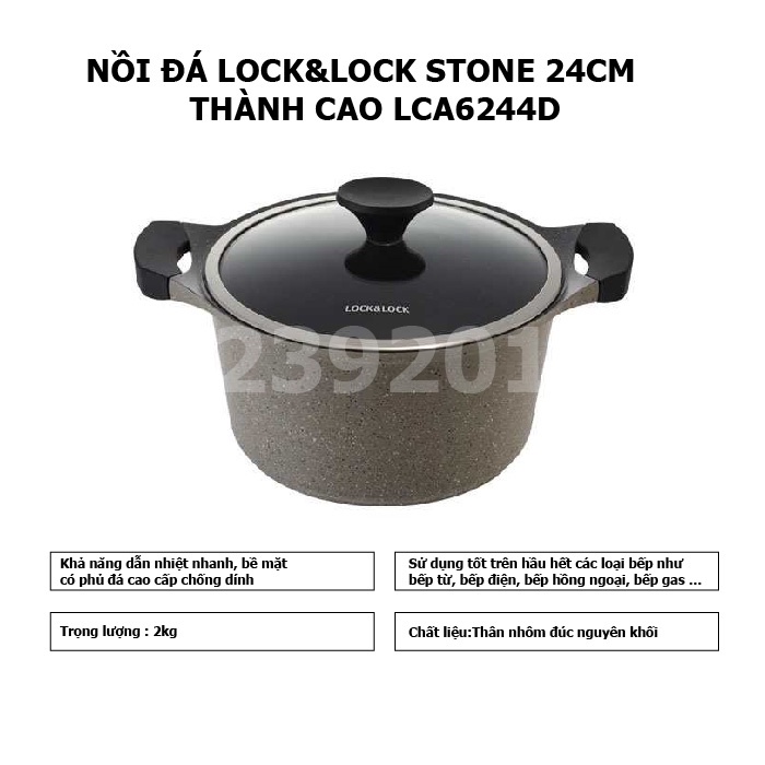 Nồi đá Lock&amp;Lock stone 24cm thành cao LCA6244D