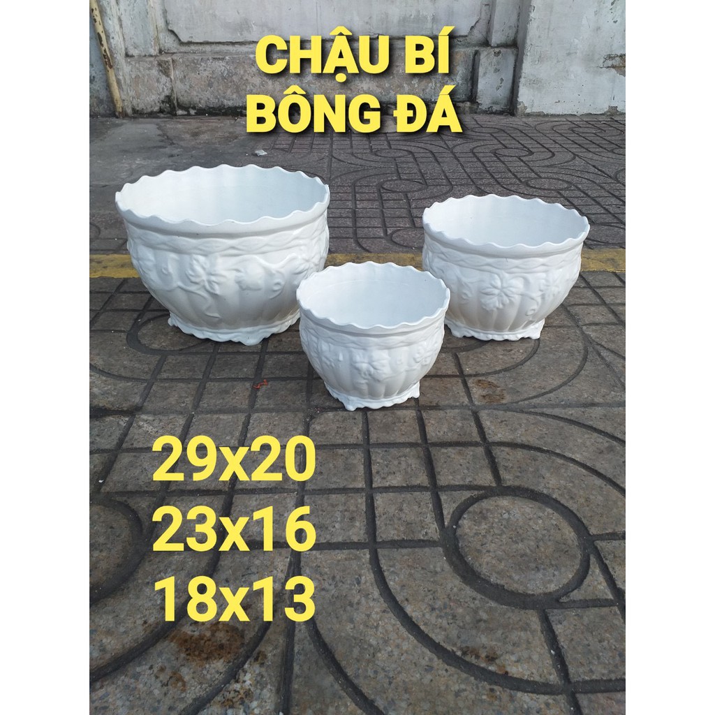 Chậu nhựa trái bí hoa văn
