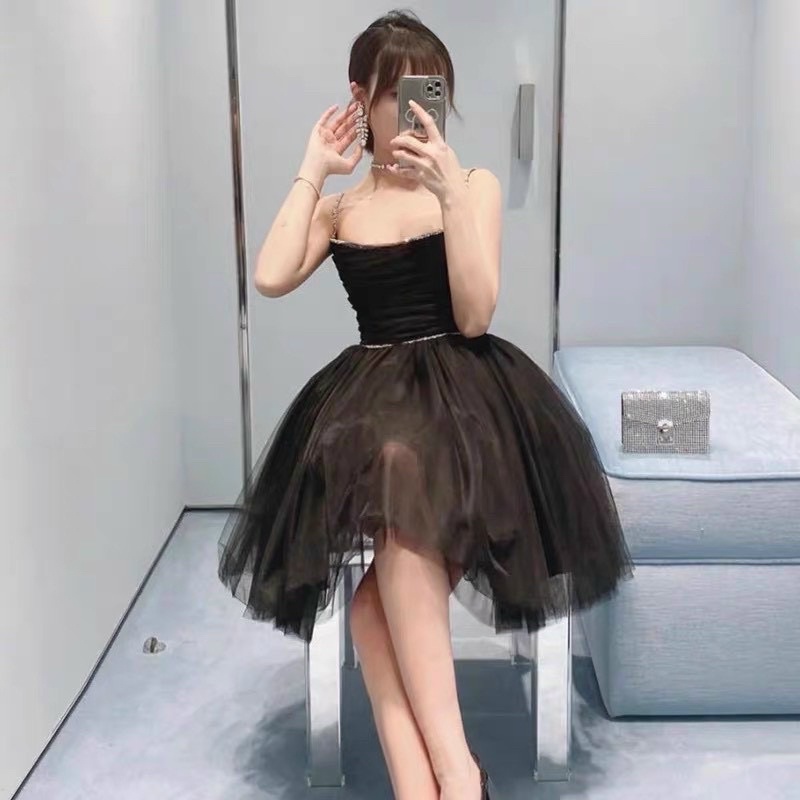 ĐẦM ĐEN 2S NHÍU NGỰC XOÈ PHỒNG