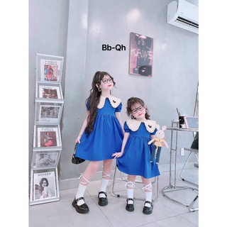 Đầm xanh coban phối cổ sen, size trung – Y277