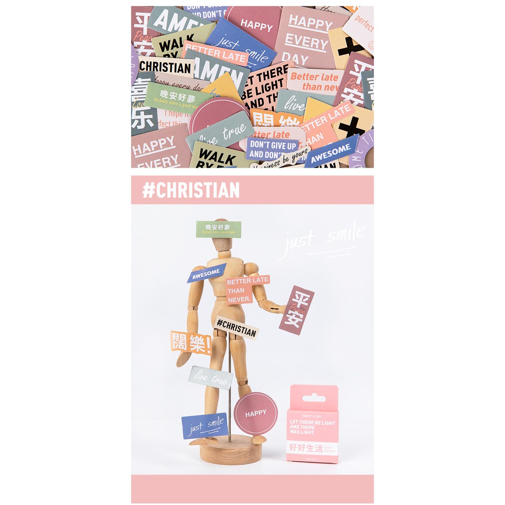 Sticker hộp 46 miếng dán - Thông Điệp Hồng - Hộp nhãn dán trang trí sổ tay bullet journal - M336