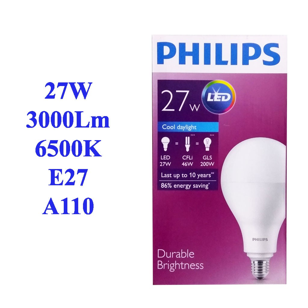 Bóng đèn Led Bulb Highlumen Philips hiệu suất cao 27W - 3000Lm - đui E27(Ánh sáng trắng)