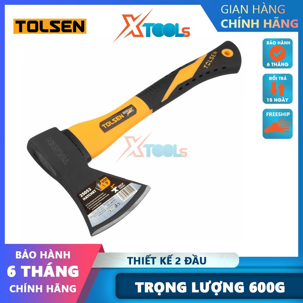 Rìu cán nhựa Tolsen 25053, búa rìu TOLSEN đầu nặng 600g, rìu dài 30cm chất liệu thép carbon siêu cứng[CHÍNH HÃNG][XTOOLS