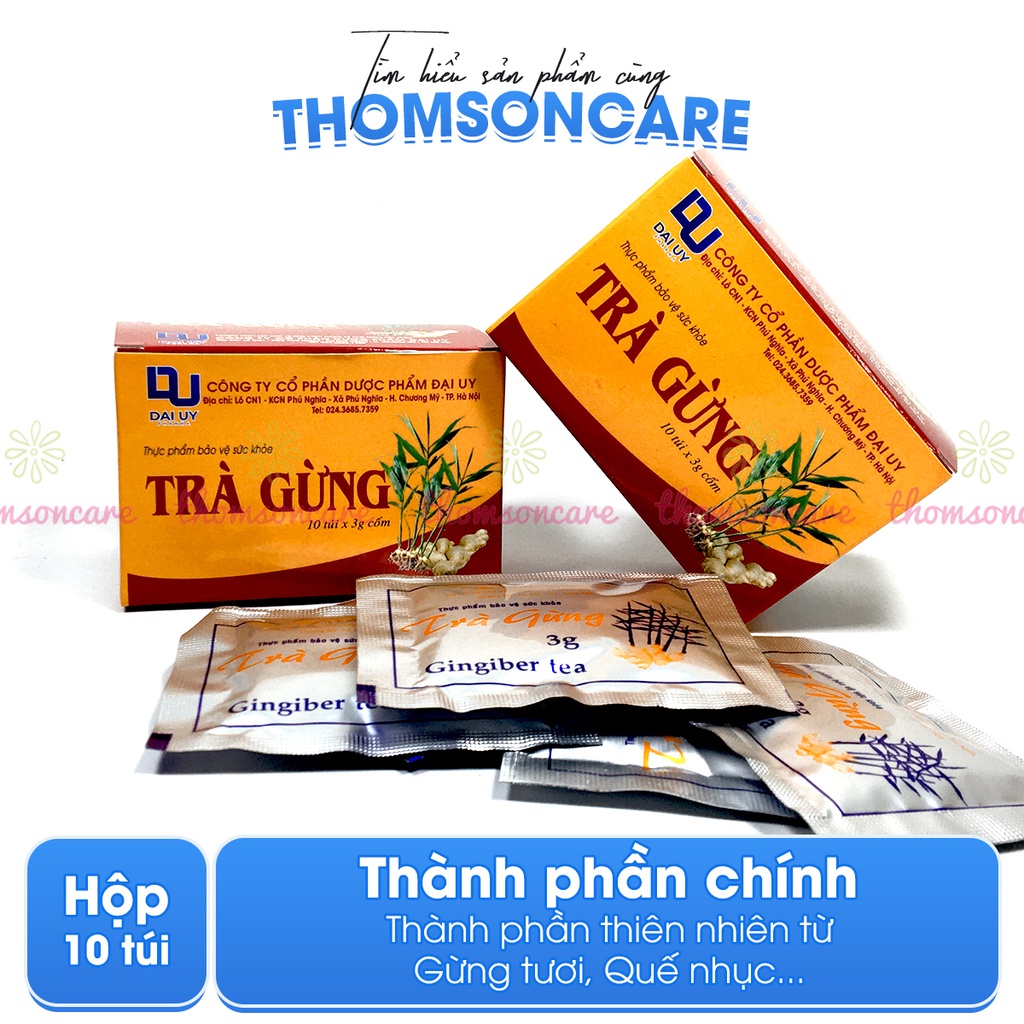 Trà gừng làm ấm cơ thể, giảm đầy hơi, khó tiêu, giảm cảm lạnh - Hộp 10 gói x 3g Đ.Y