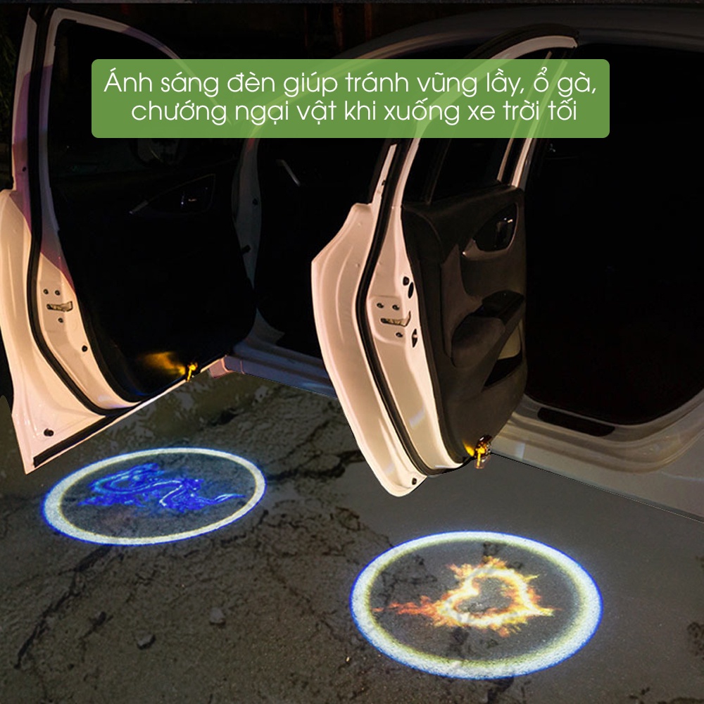 Đèn led chiếu hình, logo gắn cửa trang trí ô tô không dây, phụ kiện oto Tâm Luân