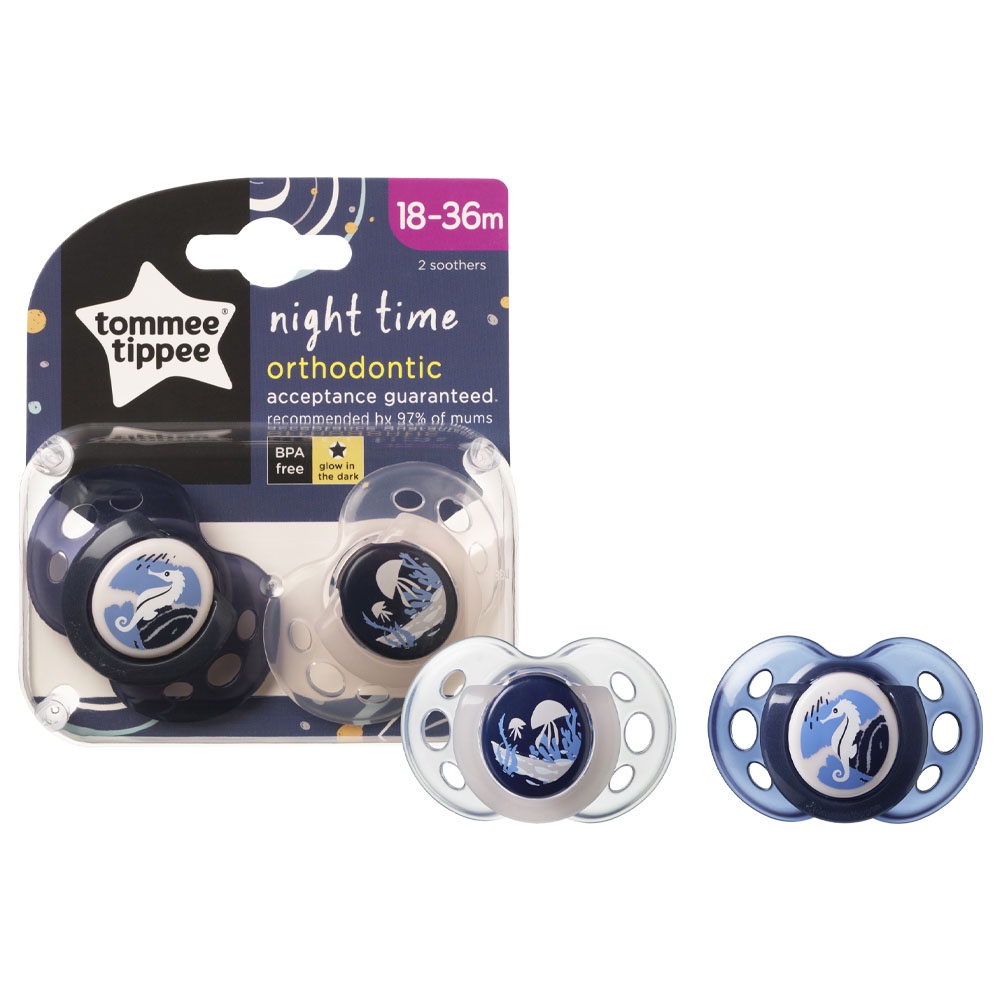 Ty ngậm dạ quang cho bé Tommee Tippee 18-36 tháng (vỉ 2 cái) - Night Time - Cá Ngựa