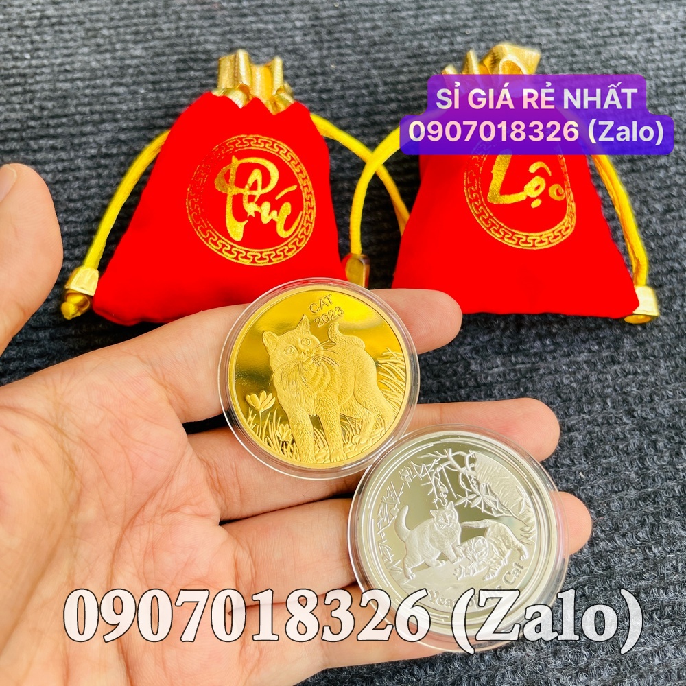 Combo xu con Mèo Úc vàng bạc sang chảnh lì xì tết 2023 - túi LỘC nhung đỏ tặng kèm