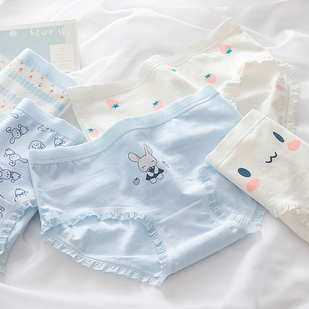Quần lót cotton mềm mại lưng cao vừa phối bèo nhún họa tiết hoạt hình đáng yêu dành cho nữ