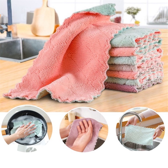 Khăn Lau Tay, Khăn Lau Bếp 2 Màu Đa Năng Siêu Mềm, Siêu Thấm Nước