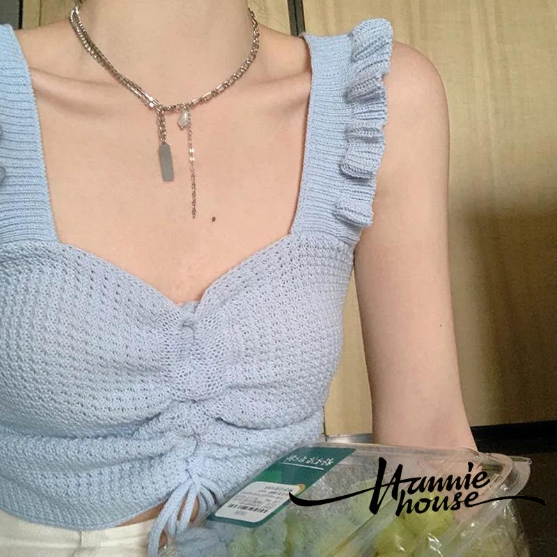 Hannie-Spicy Girl Women´s Front Tie-Up Ruffles Decor Backless Knitted Vest