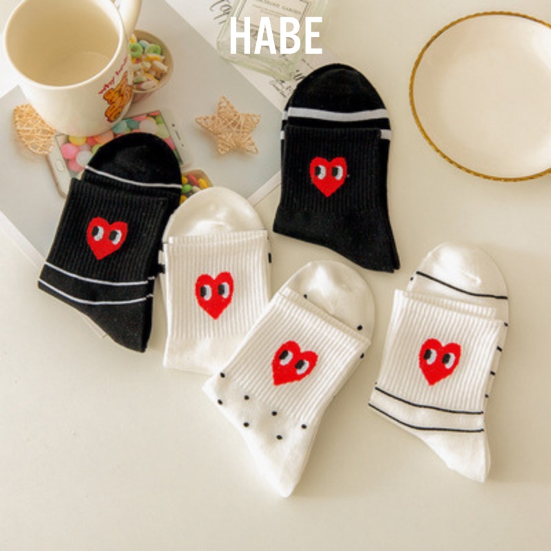 Tất vớ nữ cổ cao trái tim Hàn Quốc dễ thương, tất nữ thu đông Cotton loại 1 cute xuất Hàn HABE