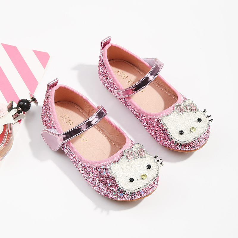 Hellokitty Giày Búp Bê Đế Bằng Đính Đá Hình Hello Kitty Xinh Xắn Cho Bé Gái