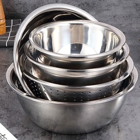 Bộ 5 Rổ Chậu INOX bền đẹp, tiện lợi cho gia đình ( 1 rổ và 4 chậu)