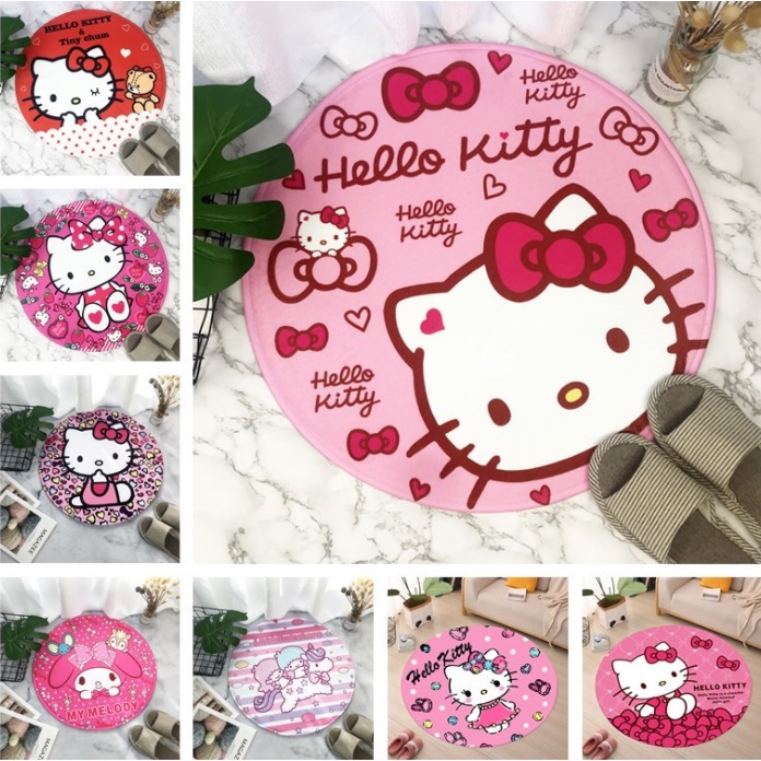 Thảm Chùi Chân Chống Trượt Hình Tròn Hello Kitty Dễ Thương 365